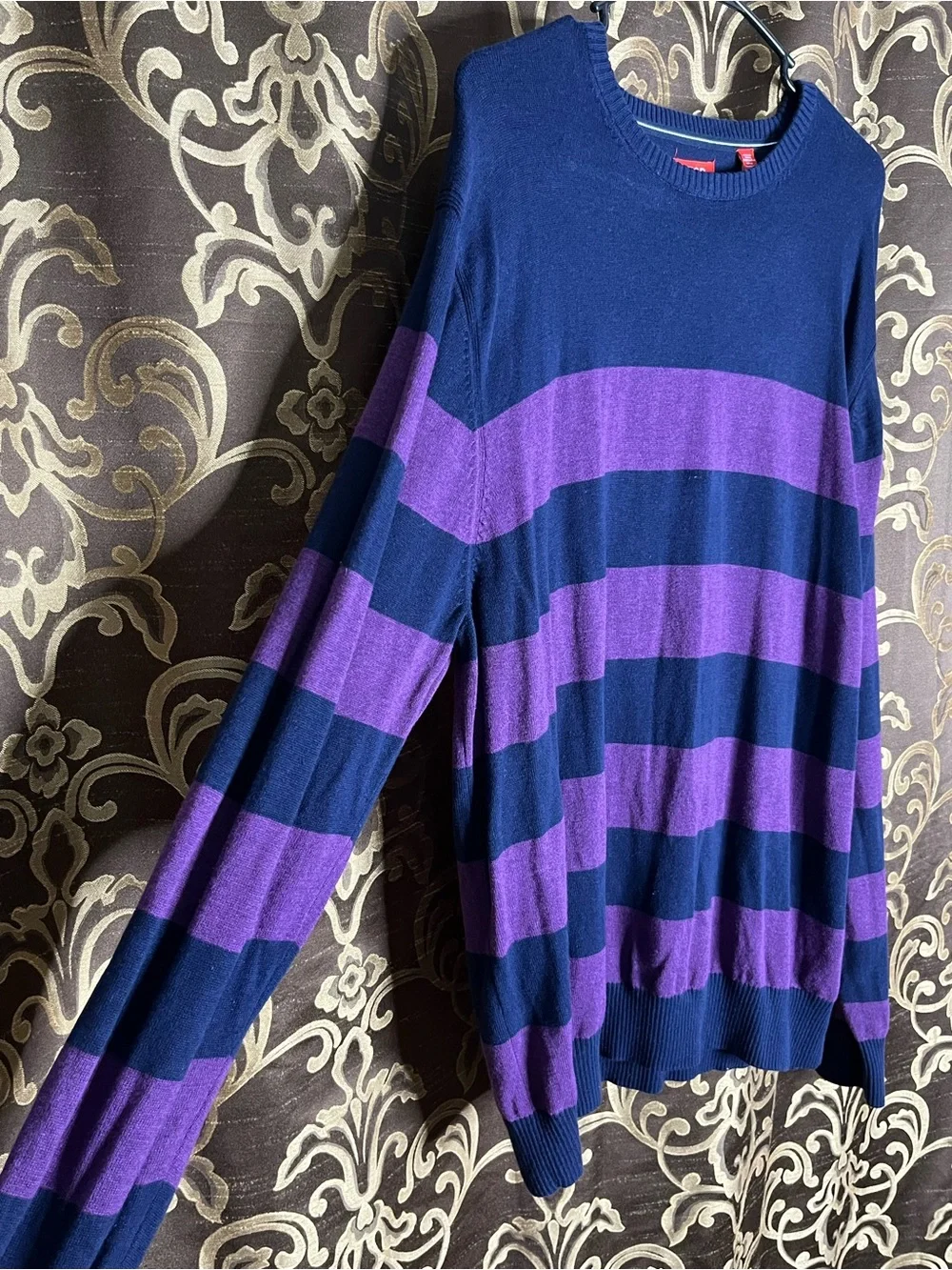 Men's IZOD Navy and Purple Striped Sweater Size XL